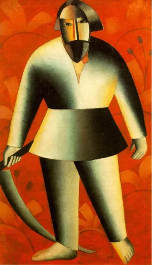 Reaper on Red Background by Kasimir Malevich Oil Painting