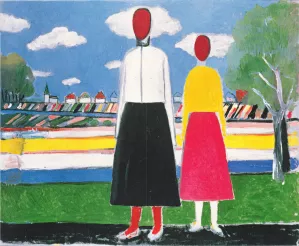 Two Figures in a Landscape painting by Kasimir Malevich