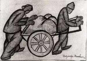 Two Men Pulling a Handcart by Kasimir Malevich Oil Painting