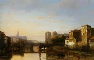 A View of a Riverside Town by Kasparus Karsen - Oil Painting Reproduction