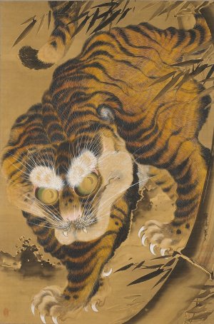 Tiger Emerging from Bamboo by Katayama Yokoku Oil Painting
