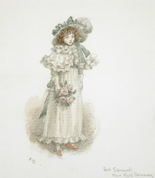 Study of a Fully Dressed Little Girl  by Kate Greenaway - Hand-Painted Oil Painting Reproduction