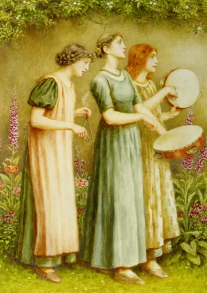 Three Women in a Garden by Kate Greenaway - Oil Painting Reproduction