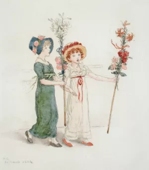 Two Children with Staffs by Kate Greenaway Oil Painting
