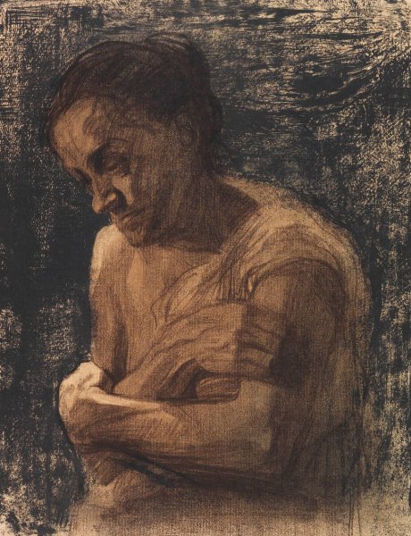 Main Product Photo of Halbfigur einer Frau mit verschrankten Armen  Painting by Kathe Kollwitz