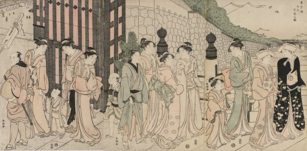A Thousand Autumns, Ten Thousand Years on Tokiwa Bridge  by Katsukawa Shuncho - Hand-Painted Oil Painting Reproduction