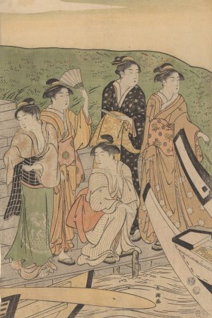 Geisha at the Ferry by Katsukawa Shuncho Oil Painting