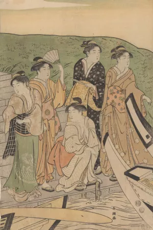 Geisha at the Ferry by Katsukawa Shuncho Oil Painting