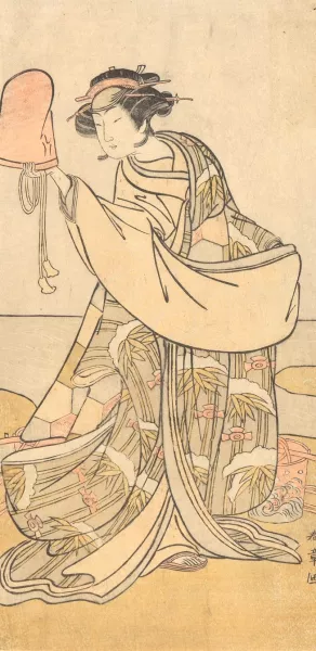One of the Segawas as a Salt Woman holding a high rose hat Oil painting by Katsukawa Shuncho