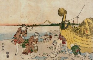 Scene on Beach by Katsukawa Shuncho Oil Painting
