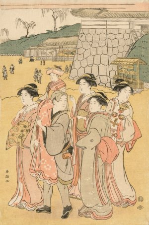 Women Accompanying a Girl to a Shrine by Katsukawa Shuncho Oil Painting