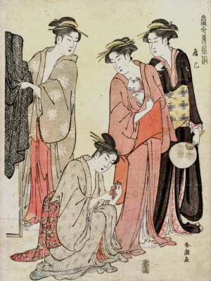 Women of the Tatsumi District by Katsukawa Shuncho Oil Painting