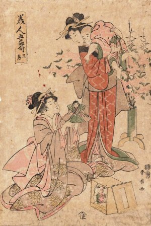 Two Women with a Child by Katsukawa Shunsen Oil Painting