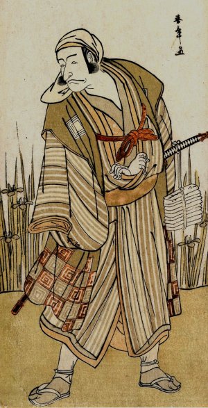 Ichikawa Danjuro V as a Traveller Beside a Clump of Iris by Katsukawa Shunsho Oil Painting
