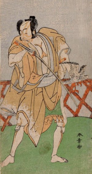 The Actor Ichikawa Danjuro with Hawk and Sword by Katsukawa Shunsho Oil Painting