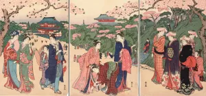 Cherry Time at Shiba, Zojoji Temple Ground by Katsukawa Shunzan Oil Painting