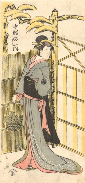 Female Figure Standing beside Garden Gate by Katsukawa Shunzan Oil Painting