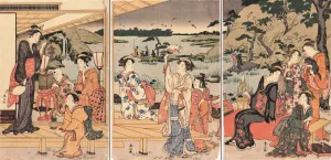 Firefly Hunting Party at Daimyo Garden by Katsukawa Shunzan Oil Painting