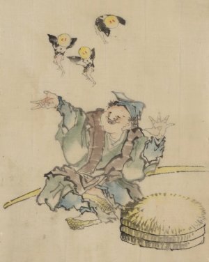 A man, sitting on the ground by Katsushika Hokusai Oil Painting