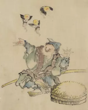 A man, sitting on the ground by Katsushika Hokusai Oil Painting