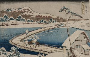 An Ancient Picture of the Boat Bridge at Sano in Kozuke Province from the series Curious Views of Famous Bridges in the Provinces by Katsushika Hokusai Oil Painting