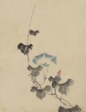Blue blossom of morning glory on vine by Katsushika Hokusai Oil Painting