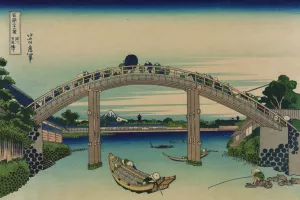Fukagawa mannenbashi sita Oil painting by Katsushika Hokusai