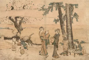Group of Figures near a Brook by Katsushika Hokusai Oil Painting