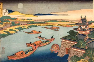 Hokusai Boats & Moon painting by Katsushika Hokusai