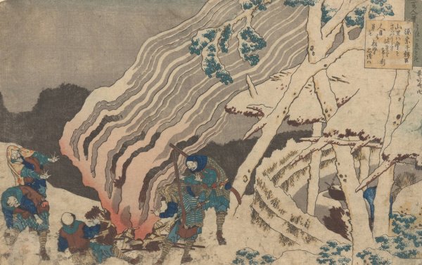 Hunters or Foresters Warming Themselves at Dusk  by Katsushika Hokusai - Hand-Painted Oil Painting Reproduction