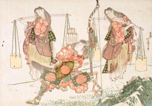 Minamoto no Tametomo and Two Salt Gatherers by Katsushika Hokusai Oil Painting