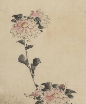 Pink flower blossoms on low stalk and two on a tall stalk by Katsushika Hokusai Oil Painting