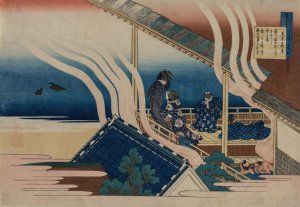 Poem by Fujiwara no Yoshitaka, from the series One Hundred Poems by One Hundred Poets Explained by an Old Nurse by Katsushika Hokusai Oil Painting