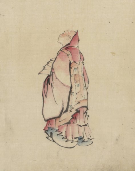 Side view of a monk, full-length portrait, facing left, wearing gown with hood  by Katsushika Hokusai - Hand-Painted Oil Painting Reproduction