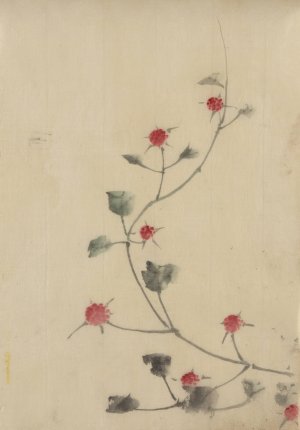Small red blossoms on a vine by Katsushika Hokusai Oil Painting