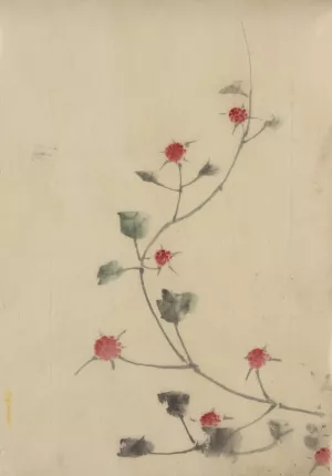 Small red blossoms on a vine by Katsushika Hokusai Oil Painting