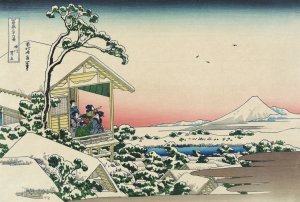 Teahouse at Koishikawa the morning after a snowfall by Katsushika Hokusai Oil Painting
