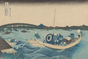 Viewing Sunset over Ryogoku Bridge from the Ommaya Embankment (Edo) Oil painting by Katsushika Hokusai