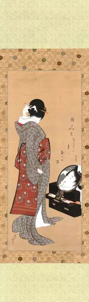 Woman Looking at Herself in a Mirror by Katsushika Hokusai - Oil Painting Reproduction