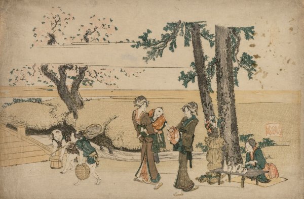 Woman Passing a Roadside Shop Near Oji  by Katsushika Hokusai - Hand-Painted Oil Painting Reproduction