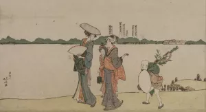 Women and Children Walking Along the Sumida River by Katsushika Hokusai Oil Painting