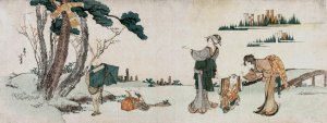 Women Distracting a Child whose Kite is caught in a Tree by Katsushika Hokusai Oil Painting