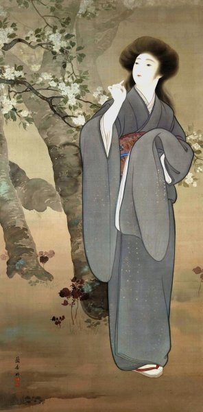 Woman under a Cherry Tree by Kawasaki Ranko Oil Painting