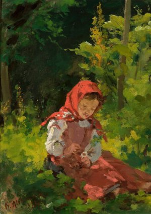 Girl in a Forest by Kazimierz Alchimowicz Oil Painting