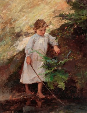 Girl in a Landscape by Kazimierz Alchimowicz Oil Painting