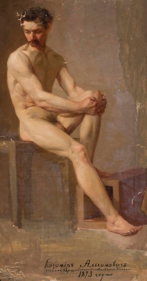 Nude of a seated man by Kazimierz Alchimowicz Oil Painting