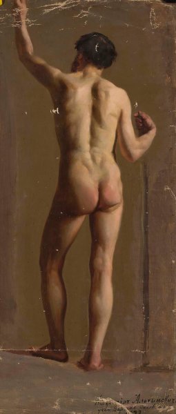 Nude of a standing man, back view by Kazimierz Alchimowicz Oil Painting