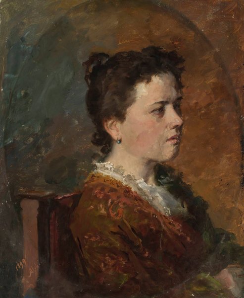 Portrait of a young woman, study  by Kazimierz Alchimowicz - Hand-Painted Oil Painting Reproduction
