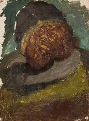 Woman's head in a cap, back view, study for the painting 'Defence of Olsztyn by Karlinski' by Kazimierz Alchimowicz Oil Painting