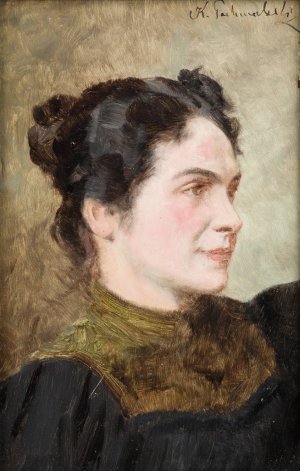 Portrait of a Smiling Lady by Kazimierz Pochwalski Oil Painting